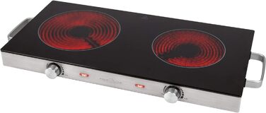 Інфрачервона подвійна конфорка ProfiCook Енергозберігаюча плита з двома варильними поверхнями Варильна поверхня зі стійкого до подряпин склокераміки Варильна плита для всіх типів каструль Подвійна конфорка 2800 Вт ПК-ДКП 1211
