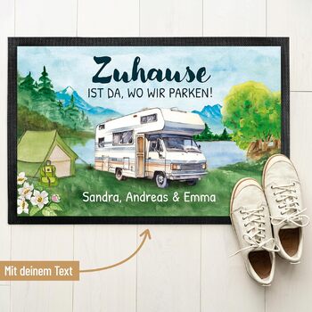 Килимок для кемпінгу True Statements 50x35 см Дім там, де ми паркуємося персоналізований вашим бажаним текстом та 14 караванів - для використання в приміщенні та на вулиці - кемпінг, автофургон або караван 35 x 50 см (прямокутний)