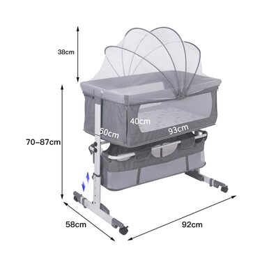 Портативне дитяче ліжечко 3-в-1 з дихаючою тканиною, регульованою колискою та кошиком для зберігання, 92 x 58 x 70-90 см - кремово-біле