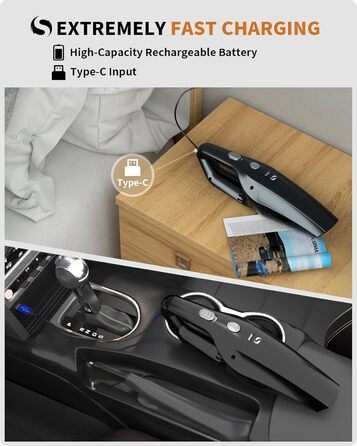 Ручний пилосос акумуляторний 9000 Па, Автомобільний пилосос потужний з акумулятором, Портативний автомобільний пилосос з миючим HE