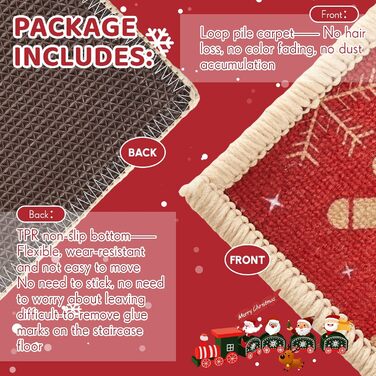 Предметний різдвяний комплект сходових сходів, килим 66 x 21,6 см, нековзний, різдвяний дизайн, TPR, нековзна підкладка, килимова доріжка для сходів, підходить для людей похилого віку, 7-