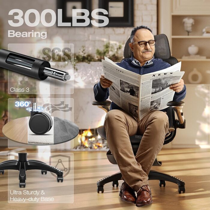 Ергономічне офісне крісло ELABEST X100 з підставкою для ніг, регульованою 3D-підтримкою попереку та вигинною спинкою