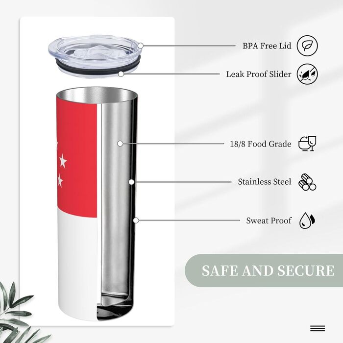 Кухоль з прямою трубочкою, принт прапора Сінгапуру, дорожній кухоль, підходить для кемпінгу, офісу та дому, 590 мл