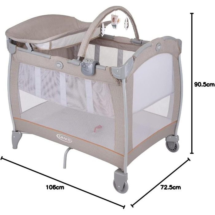 Дорожнє ліжечко Graco Contour Electra з колискою, легке, з музикою, вібрацією, нічником, компактним складанням та сумкою для перенесення, підходить від народження приблизно до 3 років, Little Adventures Fashion Beige