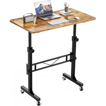 Стіл з регульованою висотою та коліщатками, комп&39ютерний стіл, стіл з регульованою висотою для використання як килимок для ходьби/бігова доріжка вдома, невеликий комп&39ютерний стіл для домашнього офісу, 80 x 40 см, вінтажний коричневий. (Вінтажний кори