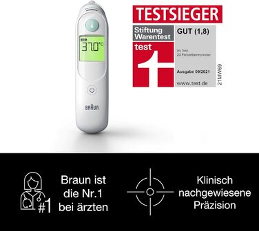 Вушний термометр Braun ThermoScan 6 Кольоровий дисплей Стабілізатор стабільності ExacTemp Цифровий дисплей Підходить для немовлят і малюків No1 серед лікарів1