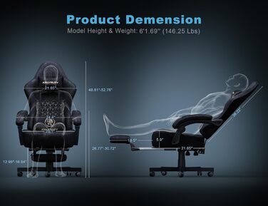 Ігрове крісло з дихаючої шкіри з подушкою кишенькової пружини, високе ергономічне офісне крісло з підголівником, комп&39ютерне ігрове крісло з підставкою для ніг для дорослих та підлітків