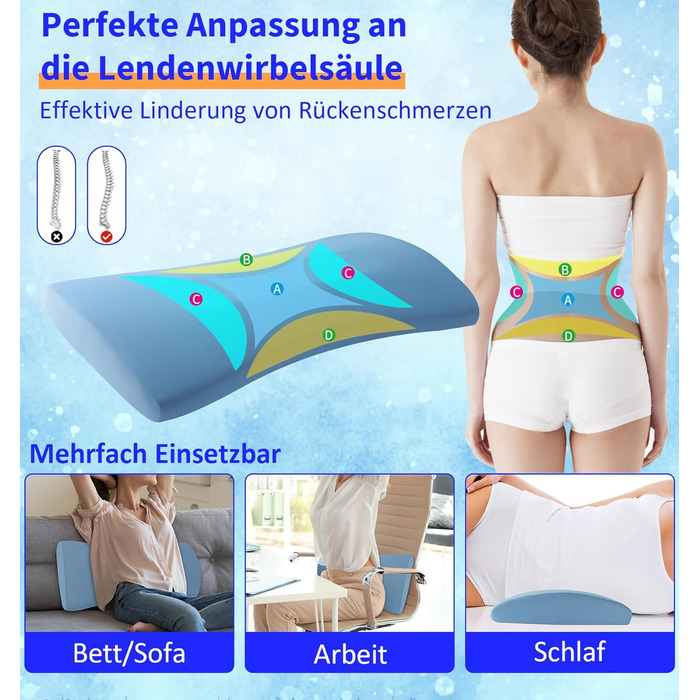 Ортопедична подушка для поперекової підтримки, ергономічна спинка та поперекова підтримка з піни з ефектом пам&39яті для ліжка та дивана розвантаження попереку охолоджувальна, знімна, чохол можна прати, синій