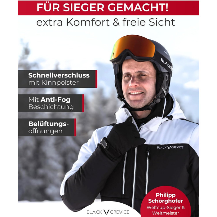 Лижний шолом Kirchberg BLACK CREVICE з козирком та вентиляційними отворами - дихаючий шолом для чоловіків та жінок, чорний, розмір 1 M (54-57 см)