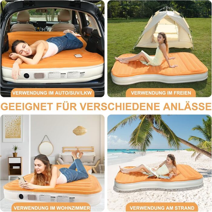 Надувний матрац KMZ SUV з вбудованим насосом та 2 подушками, товстий флокований ПВХ, швидке надування за 90 секунд, портативний та міцний автомобільний надувний матрац для кемпінгу, подорожей, вантажівок