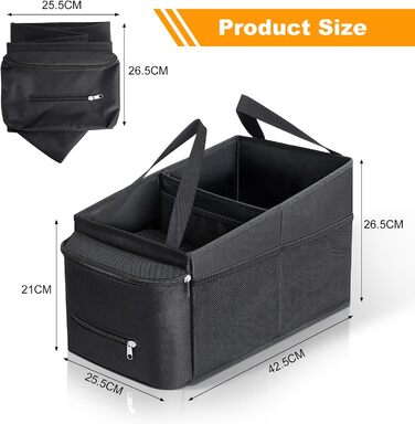 Органайзер на спинку автокрісла Cozary, органайзер для дітей з кишенями для іграшок, книжок та перекусів, з тримачами для напоїв та сітчастими кишенями, складаний чорний