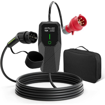 Зарядний пристрій для електромобілів AWESAFE типу 2, 11 кВт, 6/8/10/13/16А, 5 метрів, 3-фазний, вилка CEE, портативний зарядний ка