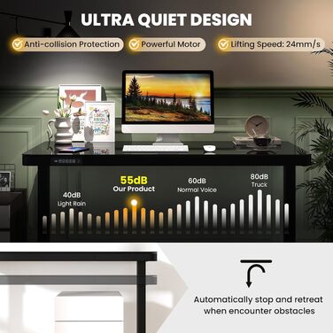 Електричний стіл Giantex для роботи сидячи та стоячи, 120 x 60 см, регульована висота, з шухлядою, скляною стільницею з можливістю запису, портами USB та Type-C, пам&39яттю пресетів (чорний)