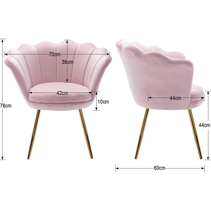 Крісло-туалет Chairus, крісло-ракушка з оксамиту, крісло для відпочинку із золотими ніжками, крісло для вітальні, світло-рожевий