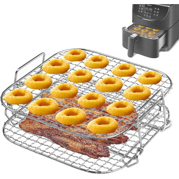 Стійка для фритюрниці Cosori, 304 2-шаровий дегідратор з нержавіючої сталі Решітка для гриля Аксесуари для COSORI 5.5L XXL, COSORI 6.4L, Instant Vortex 5.7 л, Proscenic 5.5L Аерофритюрниці Аерофритюрниці