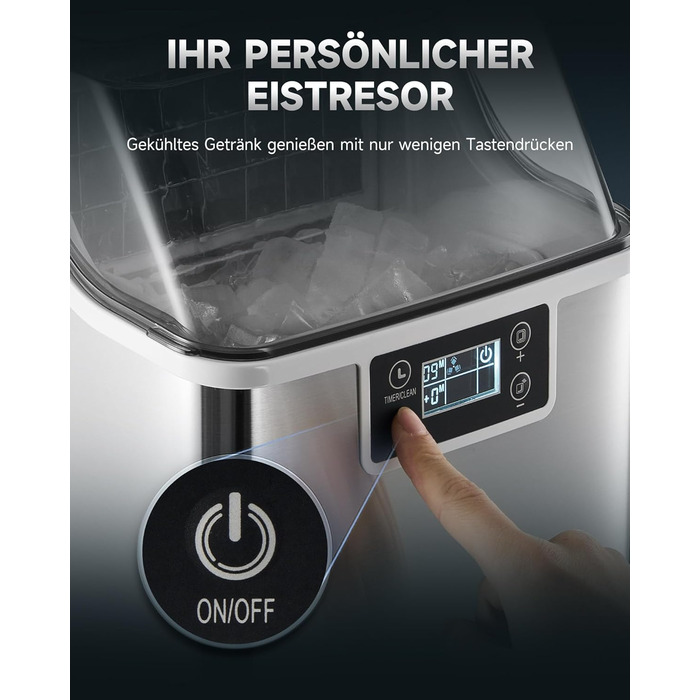 Машина для виробництва кубиків льоду Wilprep маленька з самоочисним льодогенератором 22 кг/24 години машина для морозива з РК-екраном Льодогенератор з нержавіючої сталі для офісу, ресторану, бару, кафе (щоденна продуктивність 22 кг)