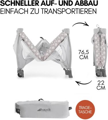 Дитяче ліжечко-дорожнє ліжечко hauck Sleep N Play Center з вкладишем для новонароджених, пеленальний килимок, матрац та простирадло на ремені Дитяче ліжечко-дорожнє, маленьке, складне, від народження до 15 кг - колір Teddy Grey