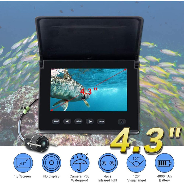 Підводна камера для риболовлі Підводний ехолот Інфрачервоний світлодіодний портативний відеокамера для риболовлі LCD монітор Каяк Човен Морська риболовля