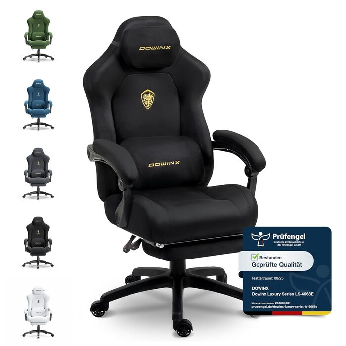 Ергономічне ігрове крісло Dowinx з регульованою масажною подушкою для попереку, мікрофібровий велюр, товста подушка сидіння, висувна підставка для ніг, регульовані підлокітники, нахил на 160, світло-чорний колір