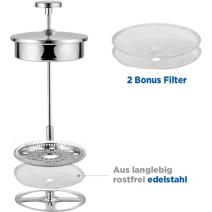 Кавоварка ecooe 1.5 л френч-прес з подвійними стінками 18/10 нержавіюча сталь без іржі з 3 фільтрами 1.5 л великої ємності