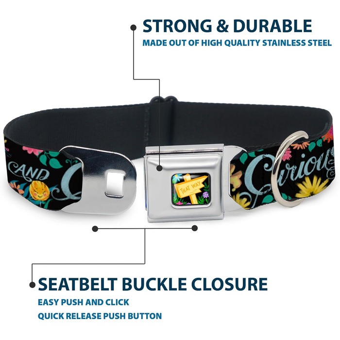Нашийник Buckle-Down, застібка типу автомобільний ремінь, колекція Квіти Аліси в Країні Див, багатокольоровий, ширина 2,5 см, для обхвату шиї 27,943,2 см, розмір M (DC-WDY300-M). Ширина 2,5 см - підходить для обхвату шиї 27,9-43,2 см - Розмір M. Колекція 