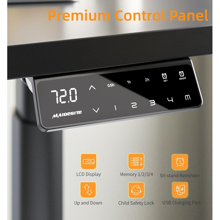 Каркас столу MAIDeSITe EL2 Pro Art з регулюванням висоти, овальна конструкція ніжок, електрично регульований по висоті каркас столу, подвійний двигун, вантажопідйомність 180 кг з 4 налаштуваннями пам&39яті та функцією захисту від зіткнень, чорний