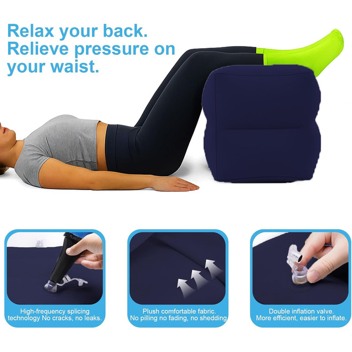 Кубики для міжхребцевих дисків, кубики для позиціонування на степах, великі кубики з пінопласту, подушки для позиціонування на степах, надувні подушки для ніг з насосом, 40 x 30 x 32 см (темно-сині), 2 шари темно-синього кольору