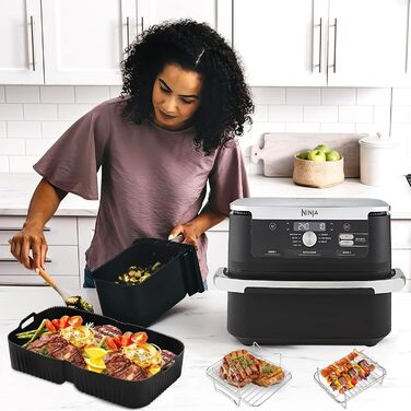 Набір аксесуарів для фритюрниці, силіконова форма для фритюрниці для Ninja AF500 10.4L з силіконовими захватами, решітки для гриля з нержавіючої сталі, аксесуари для фритюрниці, багаторазові аксесуари Аерофритюрниця