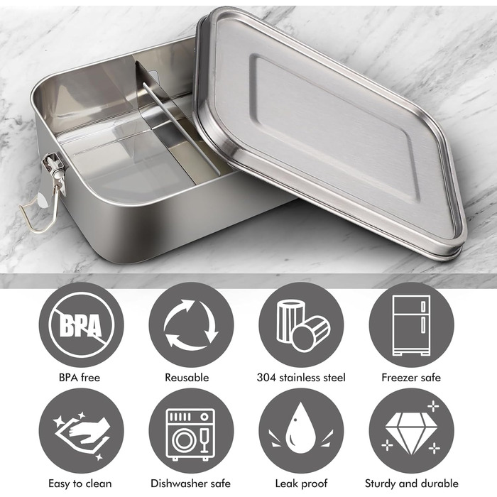 Металева ланч-бокс Gigmeta, 1200 мл, герметична знімною перегородкою, екологічна для дорослих та дітей