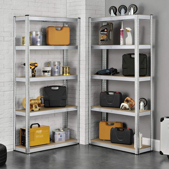 Міцний стелаж 180x90x40 см, металевий стелаж для підвалу та гаража, 5 полиць з МДФ з регульованою висотою, до 875 кг, вставний стелаж, оцинкований, роздільний