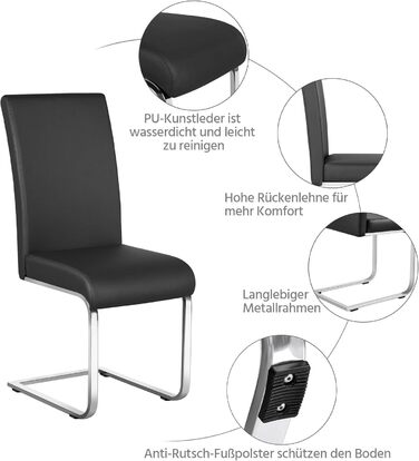 Обідні стільці Yaheetech, комплект з 2 шт. , консольні обідні стільці, вантажопідйомність 135 кг, чорна штучна шкіра, комплект з 2 шт.