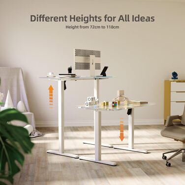 Каркас столу Claiks з регульованою висотою та колесами, електричний каркас столу з 3 функціями пам&39яті, каркас столу з потужним двигуном, білий, Т-подібний, білий