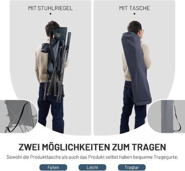 Складаний кемпінговий стілець TIMBER RIDGE, широке сидіння 55 см XXL, м&39який, висока спинка, вантажопідйомність 150 кг, з бічною кишенею, підходить для кемпінгу, саду, балкону, , сірий