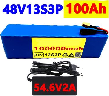 Акумулятор для електровелосипеда, 48 В, 100 Аг, літієва батарея, 13S3P, перезаряджувана літій-іонна батарея, 48 вольт, акумулятор для електровелосипеда, електричний самокат, Т-подібний штекер