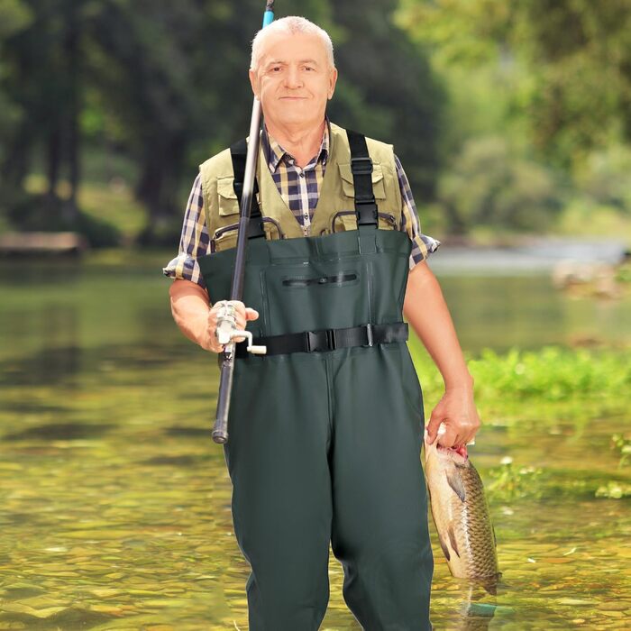 Вейдерси QWORK для чоловіків та жінок, водонепроникні, дихаючі вейдерси для ставка з чобітьми, для риболовлі, полювання та сільського господарства UK 9/EU 43