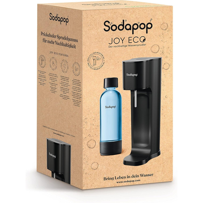 Стартовий набір Sodapop Soda Maker Joy Eco з циліндром CO і ПЕТ-пляшкою Виготовлений з переробленого матеріалу Чорний Висота 43 см