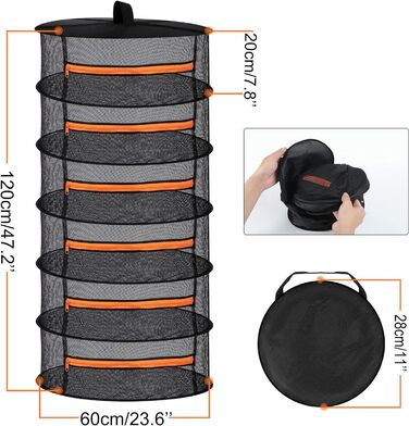 Шарова сітчаста сушарка для підвішування трав, сітка для сушіння з помаранчевими блискавками 6-шарова-60x120см помаранчева, 6-