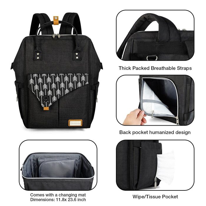 Пеленальний рюкзак для пеленання з пеленальним килимком Багатофункціональна дорожня сумка-рюкзак великої місткості для подорожей в
