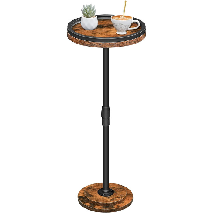 Невеликий круглий приставний столик, регульована висота, приставний столик до дивана, столик для напоїв з нековзними ніжками, столик для дивана, тумбочка, для вітальні та спальні, вінтажний коричневий та чорний EBF268BZ01