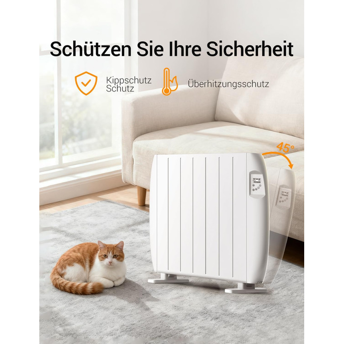 Конвекторний обігрівач 1500 Вт, електричний обігрівач з РК-дисплеєм, захистом від замерзання та блокуванням від дітей, настінний та підлоговий монтаж, білий електричний радіатор для вітальні та спальні