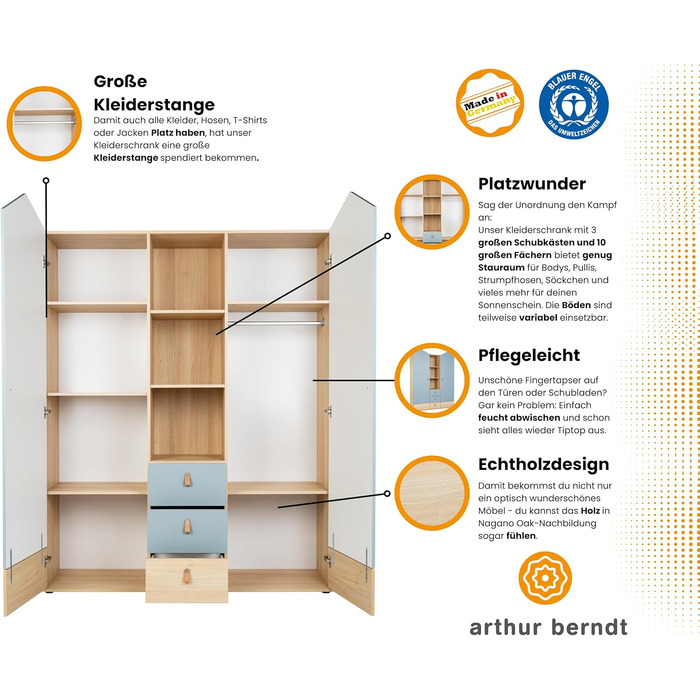 Шафа-купе з двома дверима та плавним закриттям/демпфіруванням дверей, колір дуба Нагано, висока якість