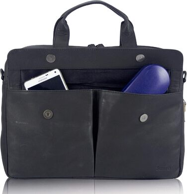 Чоловіча шкіряна сумка для ноутбука Sunsa, 14-дюймовий діловий портфель. Чорна велика сумка-сумка для ноутбука / сумка для ноутбук