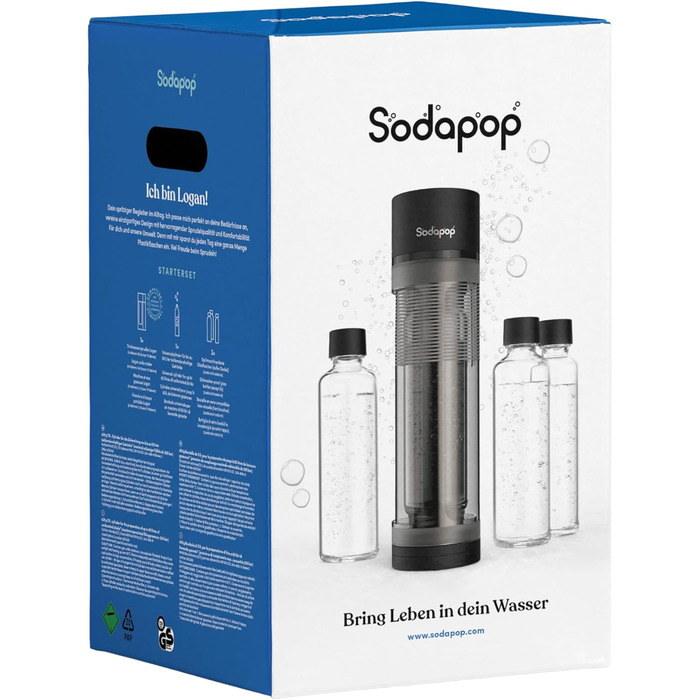 Стартовий набір Sodapop Sodapop Maker Logan з циліндром CO і 3 шт. скляною пляшкою, чорний матовий, висота 42,6 см