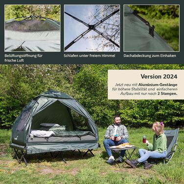 Намет-ліжко Skandika Haug для 2 осіб Намет-ліжко, піднятий кемпінговий намет, надувний матрац, водонепроникний, відкритий похідний намет, до 160 кг Рибальський намет 4-в-1, намет-ліжко, короповий намет, похідний намет-ліжко, зелений