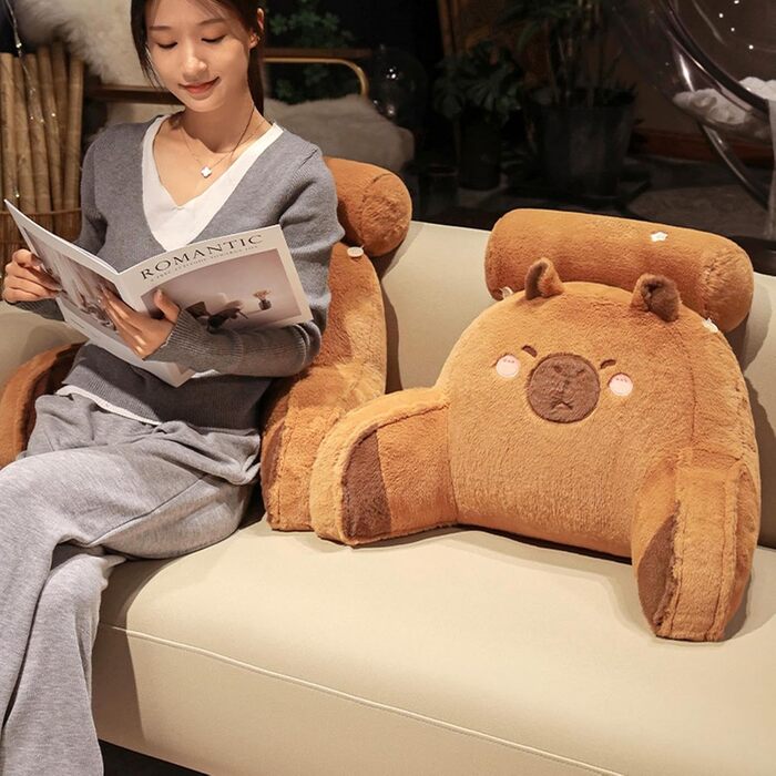 Подушка для читання для ліжка, плюшева подушка з капібарою, подушка для спини, подушка для читання з підтримкою шиї/рук, м&39яка, зручна подушка для читання та відпочинку в ліжку, подушка для спини для читання, відпочинку, перегляду телевізора, 60x40 см