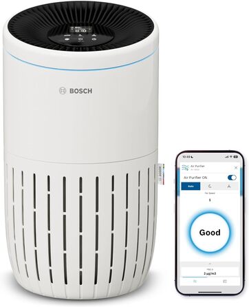 Керований за допомогою програми очищувач повітря Bosch Air 4000i - Для приміщень до 62,5 м - Видаляє 99,9 забруднюючих речовин - Включає повітряний фільтр HEPA13, розумний датчик, автоматичний режим, режим сну (25 дБ) - CADR 300 м/год.