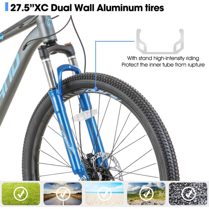 Гірський алюмінієвий велосипед Hiland, 21 передача, гідравлічні дискові гальма, амортизаційна вилка з блокуванням, колеса 27,5 дюймів, велосипед для чоловіків, дорослих та жінок, сіро-синій