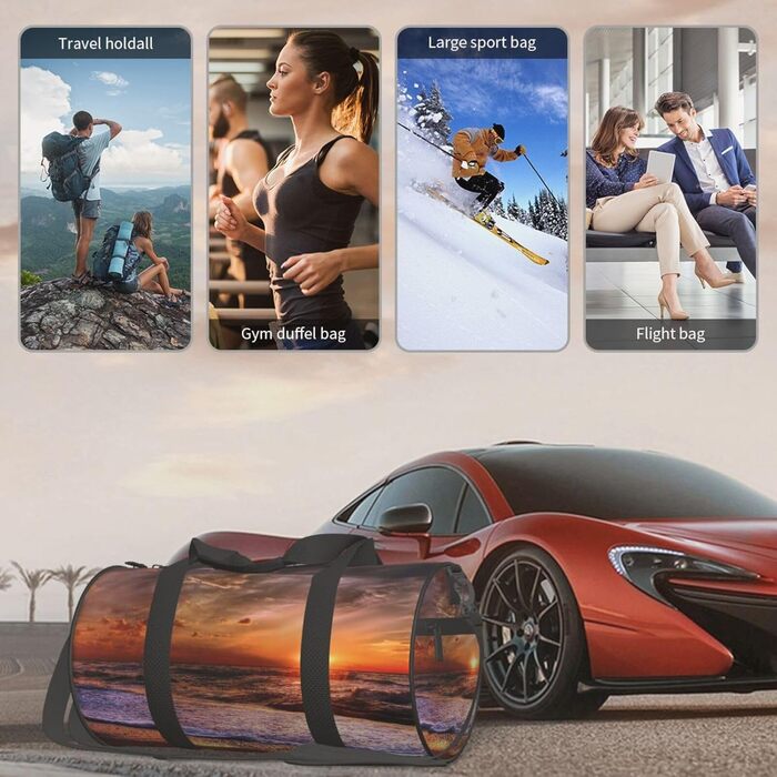 Спортивна сумка, дорожня сумка, пляжна сумка, принт Схід сонця, сумка на нічліг, чорна, універсальний розмір, сумка для подорожей