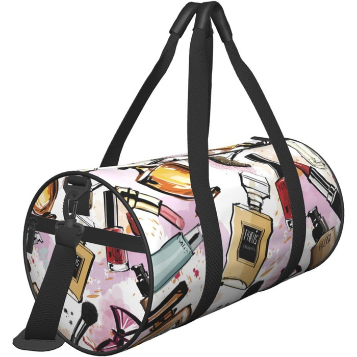 Дорожня сумка-циліндр з тематичним принтом косметики та макіяжу, спортивна сумка для чоловіків та жінок, сумка-мішок, спортивна дорожня сумка