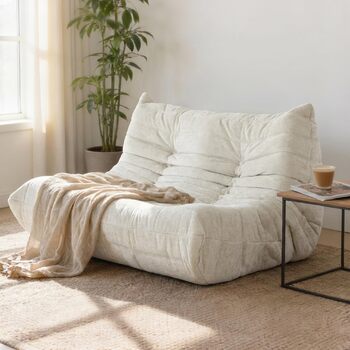 Диван з пінопласту без кісток зручний підлоговий диван з ергономічним дизайном, не потребує складання, диван-мішок для вітальні, спальні, квартири, ігрової кімнати та офісу, бежевий двомісний